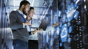 IT CyberSecurity Professional Working On Cloud Security In Server Room