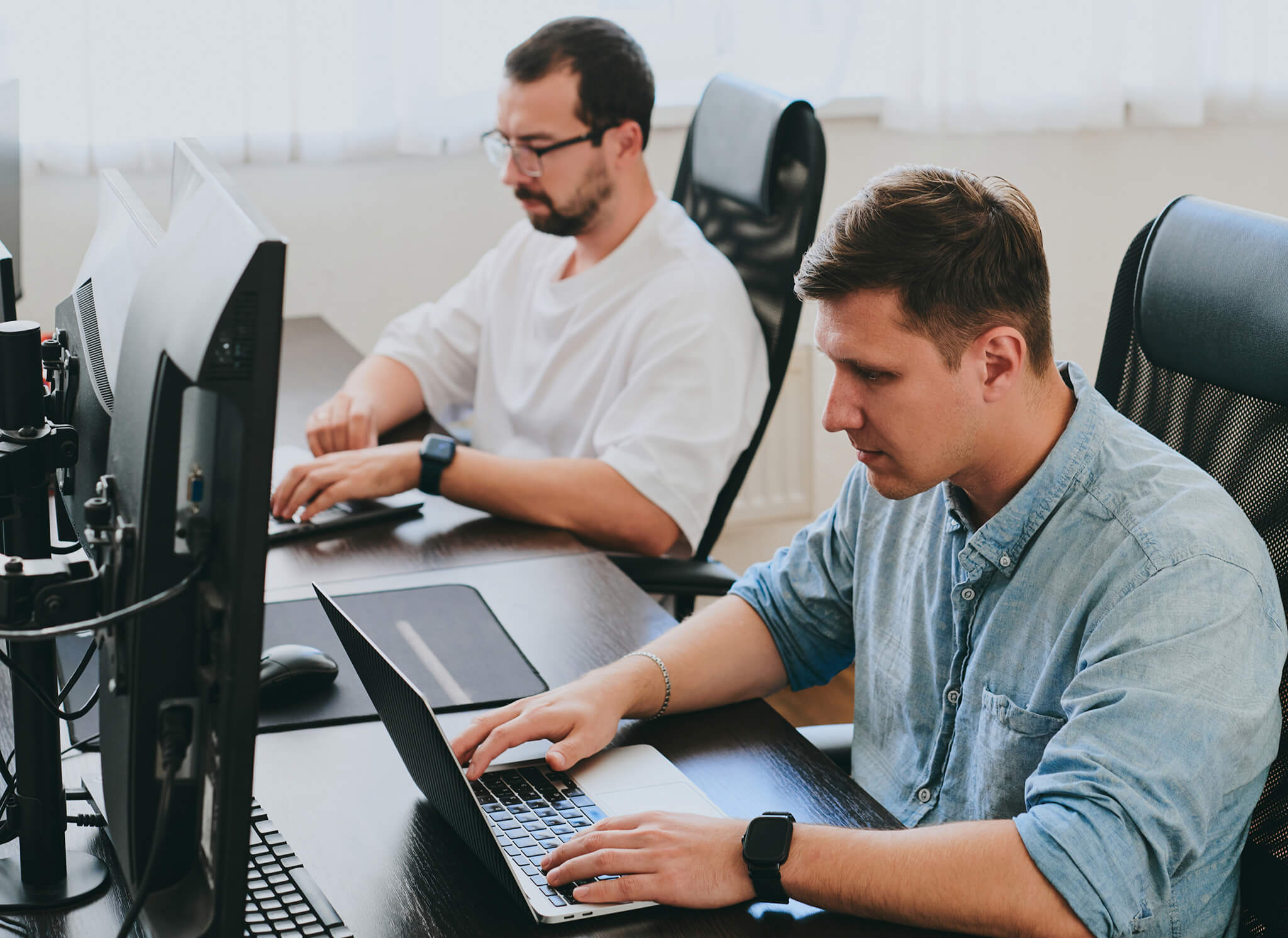 portrait-two-professional-male-programmers-working-computer-diverse-offices-modern-it-technologies-development portrait-two-professional-male-programmers-working-computer-diverse-offices-modern-it-technologies-development