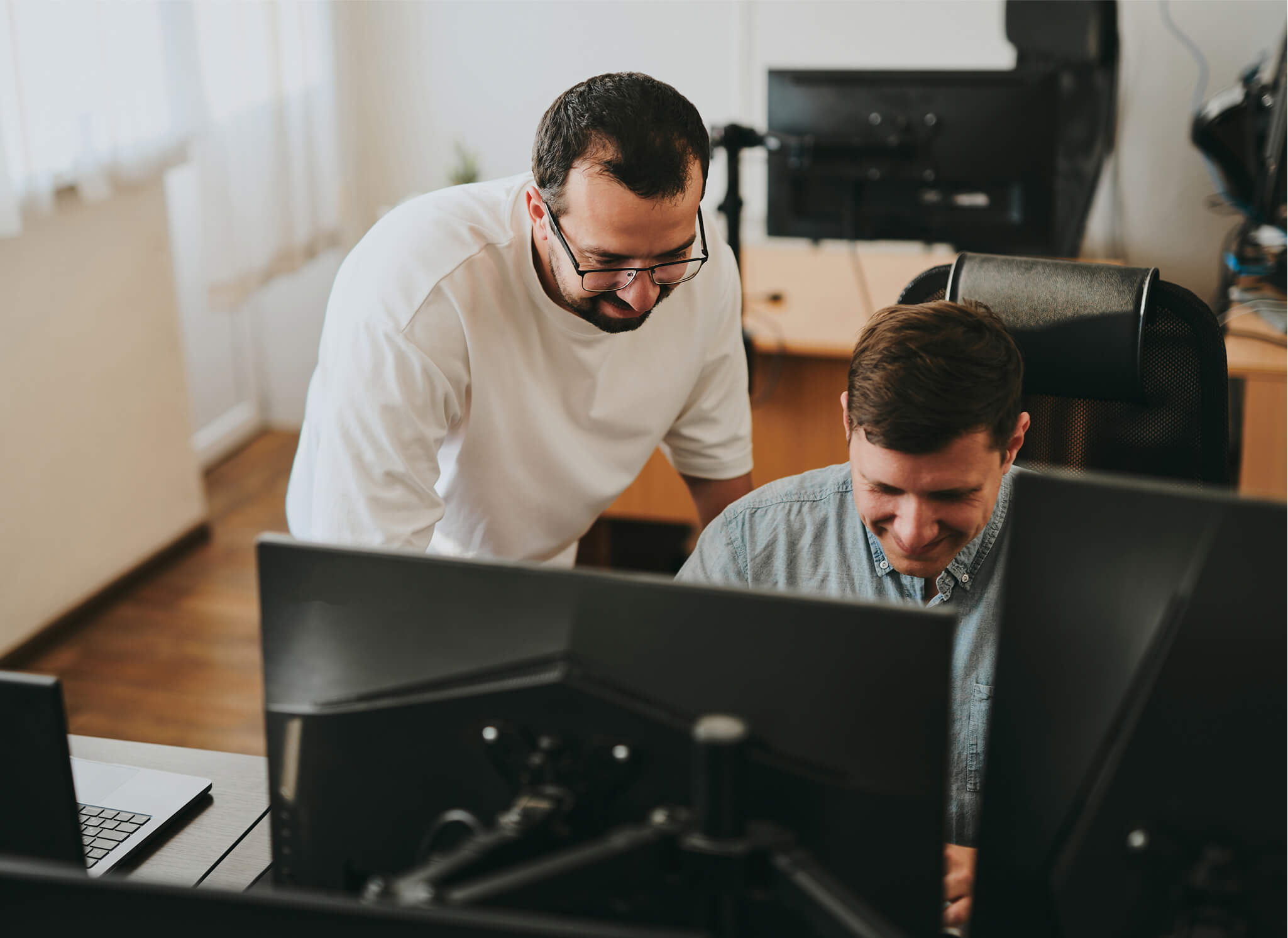 portrait-two-professional-male-programmers-working-computer-diverse-offices-modern-it-technologies-development portrait-two-professional-male-programmers-working-computer-diverse-offices-modern-it-technologies-development